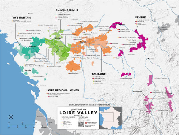 Wine Map of Loire Valley, France