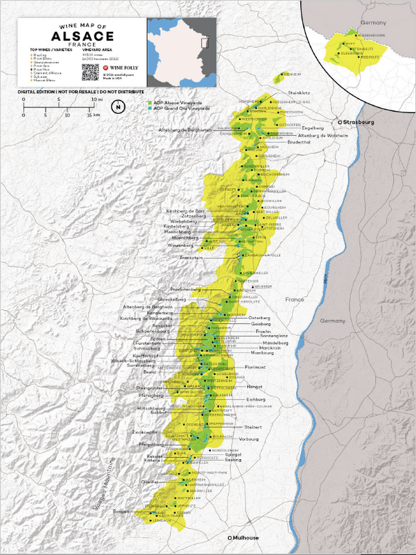 Wine Map of Alsace, France